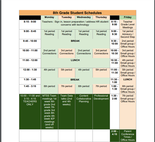 8th Grade Student Schedule 